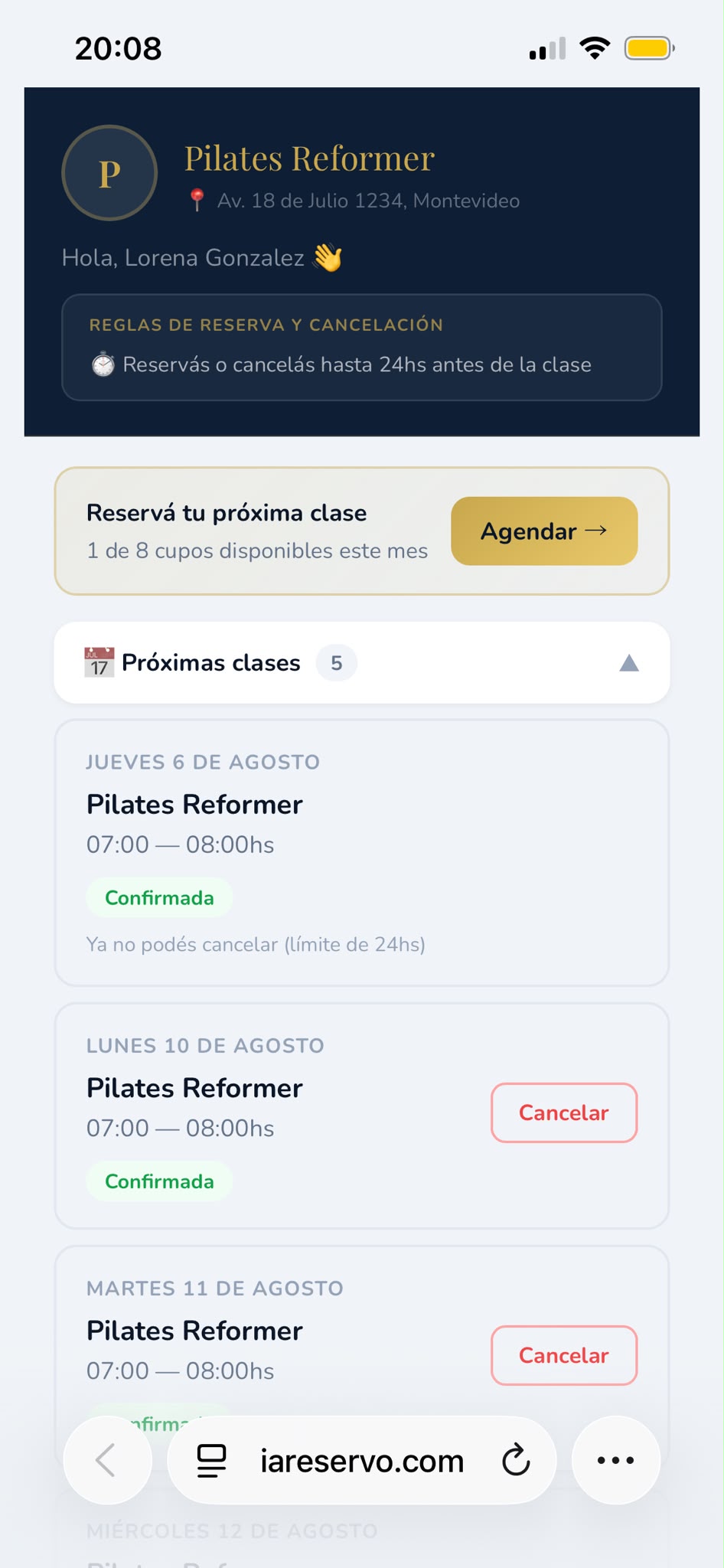 Vista del alumno — horario libre